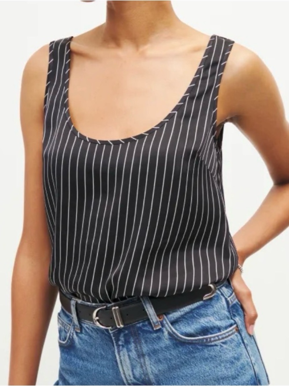 Reformation Black Pinstripe Scoop Neck Tank